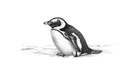 Cute penguin sketch hand drawn in engraving style Vector illustration