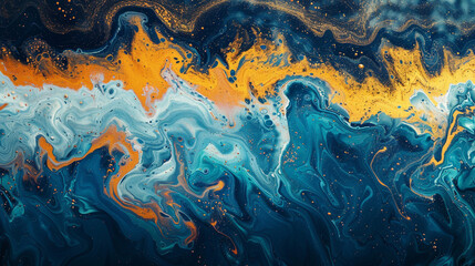 Cobalt and saffron blend, painting an abstract seascape of tranquility.
