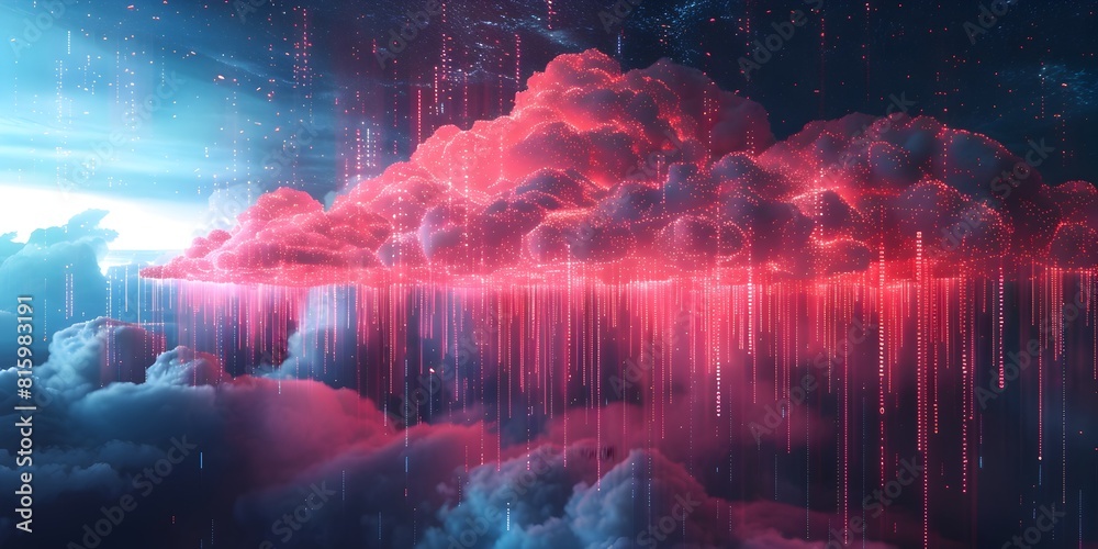Poster visualizing real time data streams in the cloud computing landscape with futuristic digital art