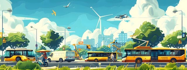 A Digital Painting of a Renewable EnergyPowered Transportation System Embracing a Cleaner Future