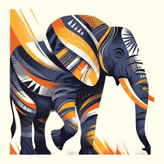 Elephant creative illustration badge emblem for t-shirt design. Creative poster design. Elephant logo. Digital artistic raster bitmap illustration. Graphic design art. AI artwork.	