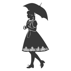 Silhouette independent germany women wearing dirndl with umbrella black color only