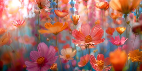 Artistic representation of colorful flowers in a dreamlike atmosphere