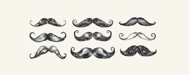 Mustache set retro hand drawn sketch engraving style. vector simple illustration