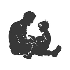 Silhouette father reading a book to child full body black color only