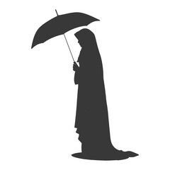 Silhouette independent emirates women wearing Abaya with umbrella black color only