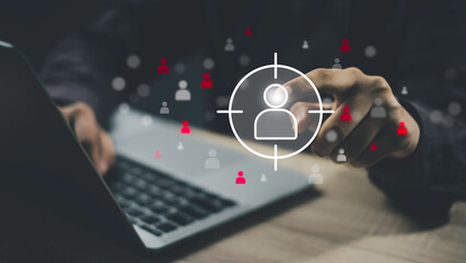 Target customer or customer relationship management (CRM) concept. Population segment for market niche business community customer research, big data discovery, access personal data.