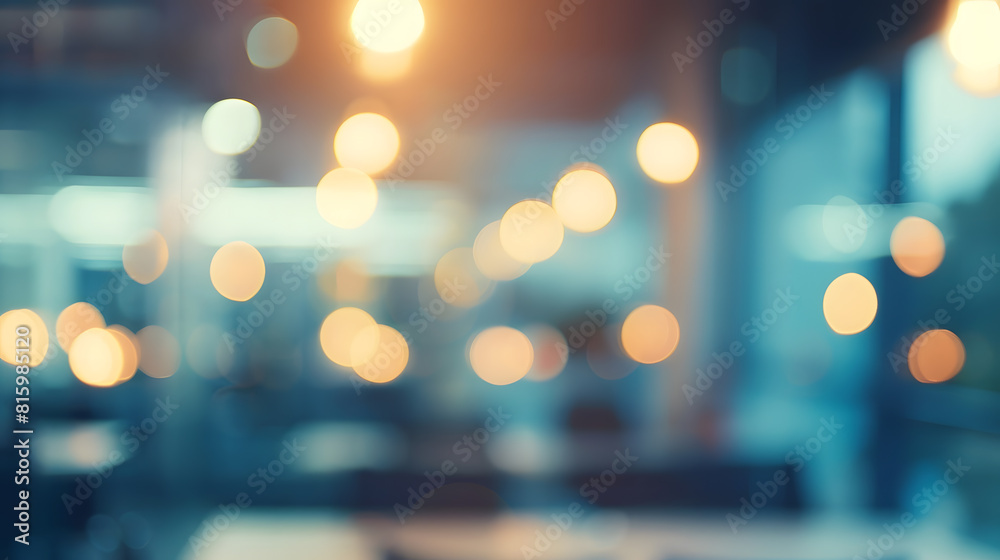 Poster Blurred empty open space office Abstract light bokeh at office interior background for design : Generative AI