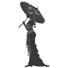 Silhouette independent egyptian women wearing tob sebleh with umbrella black color only