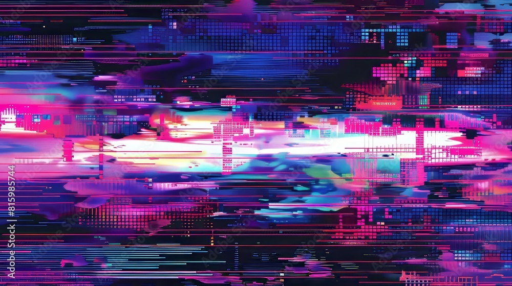 Poster an overlay of signal error broadcast line art over a pixel texture background. wide speed rewind fra