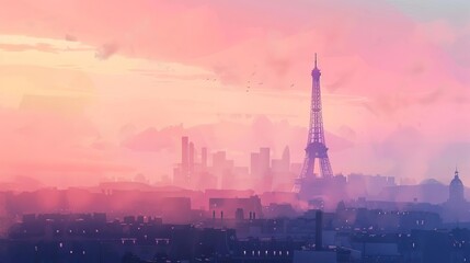 Obraz premium iconic eiffel tower against a dreamy pastel sky aigenerated paris cityscape illustration