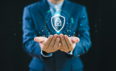 Cyber security privacy concept to protect data information. Lock icon and internet network secure...