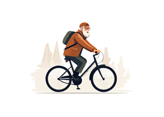 Obraz premium old man riding bicycle vector flat minimalistic isolated illustration