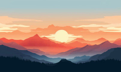 Obraz premium Sunrise over the mountains vector flat isolated vector style illustration -