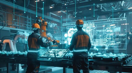 industry 40 engineers in digitalized heavy manufacturing factory of the future 3d illustrations