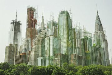 Obraz premium Urban Eco-Art Installation: Recycled Sculptures Adorn City Skyline, Sustainability Statement