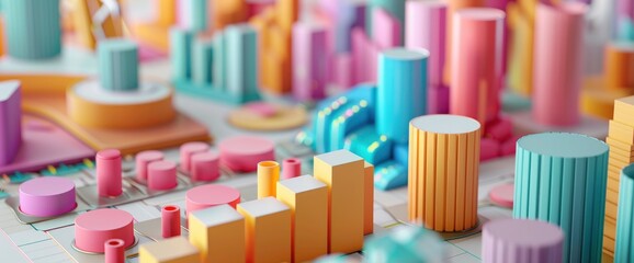 Naklejka premium A Data Analysis Chart Graph With 3D Statistics Background Conveys Precision And Complexity, With Detailed Graphs And Vibrant Colors Illustrating The Intricacies Of Data, 3D Rendering