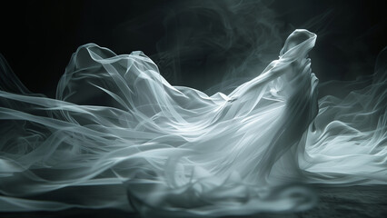 Ethereal Fabric Waves Flowing in Smoky Ambience, Ideal for Moody and Stylish Artistic Concepts and Designs 8K Wallpaper High-resolution