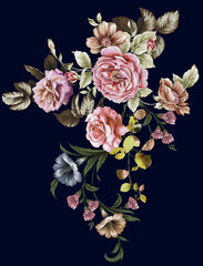 beautiful textile multicolor flower soft color decent flower bunch for textile printing allover design