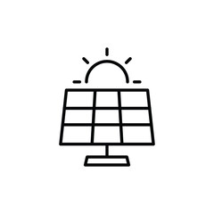 Solar panel icon. Simple outline style. Photovoltaic, sun, installation, roof, generator, heat, sunlight, renewable energy concept. Thin line symbol. Vector illustration isolated.