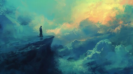 lonely man in vast surreal dreamscape solitude and imagination concept digital painting