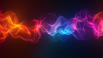 Obraz premium Vibrant Abstract Smoke Waves Over Black Background, Colorful Neon Light for Festive Designs and Modern Art Display 8K Wallpaper High-resolution