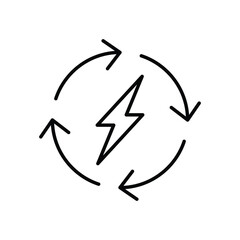 Renewable energy icon. Simple outline style. Cycle, electricity, design, arrow, circle, lightning, electrical, recycle energy concept. Thin line symbol. Vector illustration isolated.