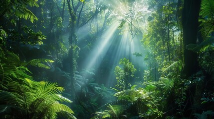 lush green rainforest bathed in soft morning light tranquil nature landscape photography