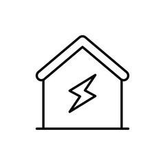 Home electrification icon. Simple outline style. House with lightning bolt, electric, construction, light, building, energy concept. Thin line symbol. Vector illustration isolated.
