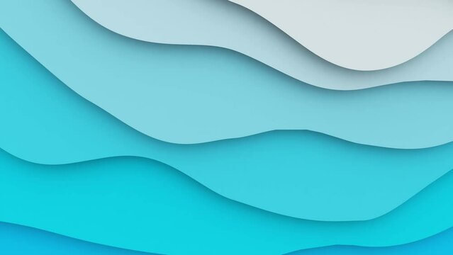 3D animation - Looped animated abstract background of light blue wavy paper cutouts