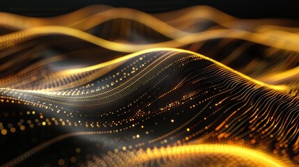 Elegant abstract digital background depicting flowing golden light particles in a wave-like pattern, creating a sense of motion and energy