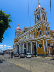 Beautiful view of the colonial city of Granada Nicaragua, Its majestic yellow cathedral, Guadalupe Church, the convent museum anda the calzada streets