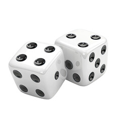Two white dices falling on table on isolated transparent, alpha background, Casino gambling and casting lots concept png