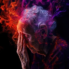 Old Woman Alzheimer's Brain Awareness Month Concept Abstract Red Purple