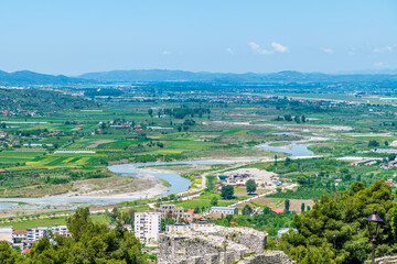 A view from the castle walls towards the Osum river on the outskirts of the city of Berat, Albania...