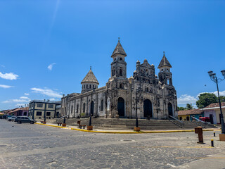 Beautiful view of the colonial city of Granada Nicaragua, Its majestic yellow cathedral, Guadalupe...