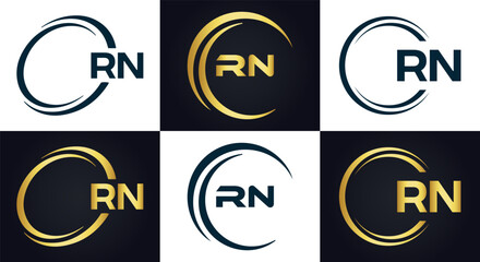RN logo. R N design. White RN letter. RN, R N letter logo design. Initial letter RN linked circle uppercase monogram logo.