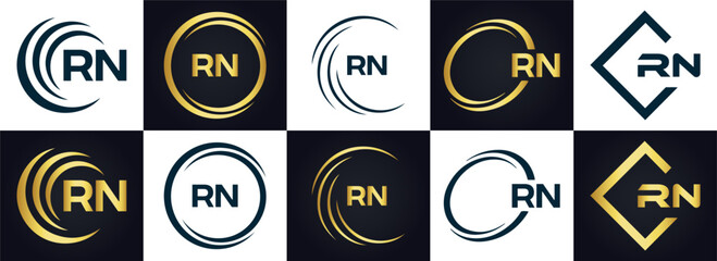 RN logo. R N design. White RN letter. RN, R N letter logo design. Initial letter RN linked circle uppercase monogram logo.