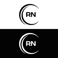 RN logo. R N design. White RN letter. RN, R N letter logo design. Initial letter RN linked circle uppercase monogram logo.