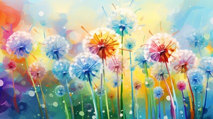 Obraz premium Illustration of bright dandelions close-up