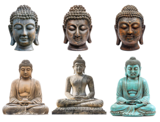set of Buddha statues on a transparent background. For banner, design, Buddha Purnima, spa, vacation commercial