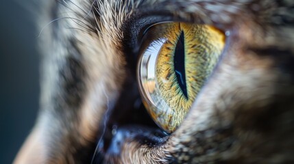 Close-Up of a Cat's Eye Reflecting the Outdoors
