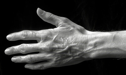 Expressive Human Hand in Black and White, Dramatic Side-Light Highlighting Skin Textures and Fine Details for Artistic and Symbolic Concepts