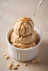 Peanut Butter Ice Cream Scoop with Caramel Drizzle