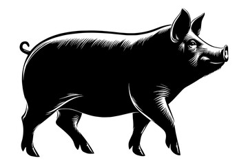 Pig walking monochrome clip art. vector illustration