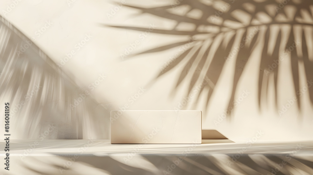 Poster minimal product placement background with palm shadow on plaster wall luxury summer architecture int