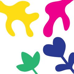 Colorful organic shape doodle collection. Funny basic shapes, random childish doodle cutouts of tropical leaf, hand and decorative abstract art on isolated