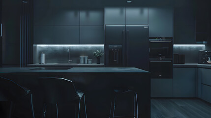 Modern dark grey  kitchen with island : Generative AI