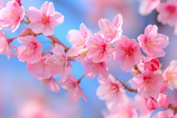 Fototapeta premium Vibrant cherry blossom blooms blooming in the warm spring sun