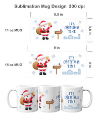 Funny Christmas Santa Claus with bell. Sublimation templates for 11 oz and 15 oz mug.
